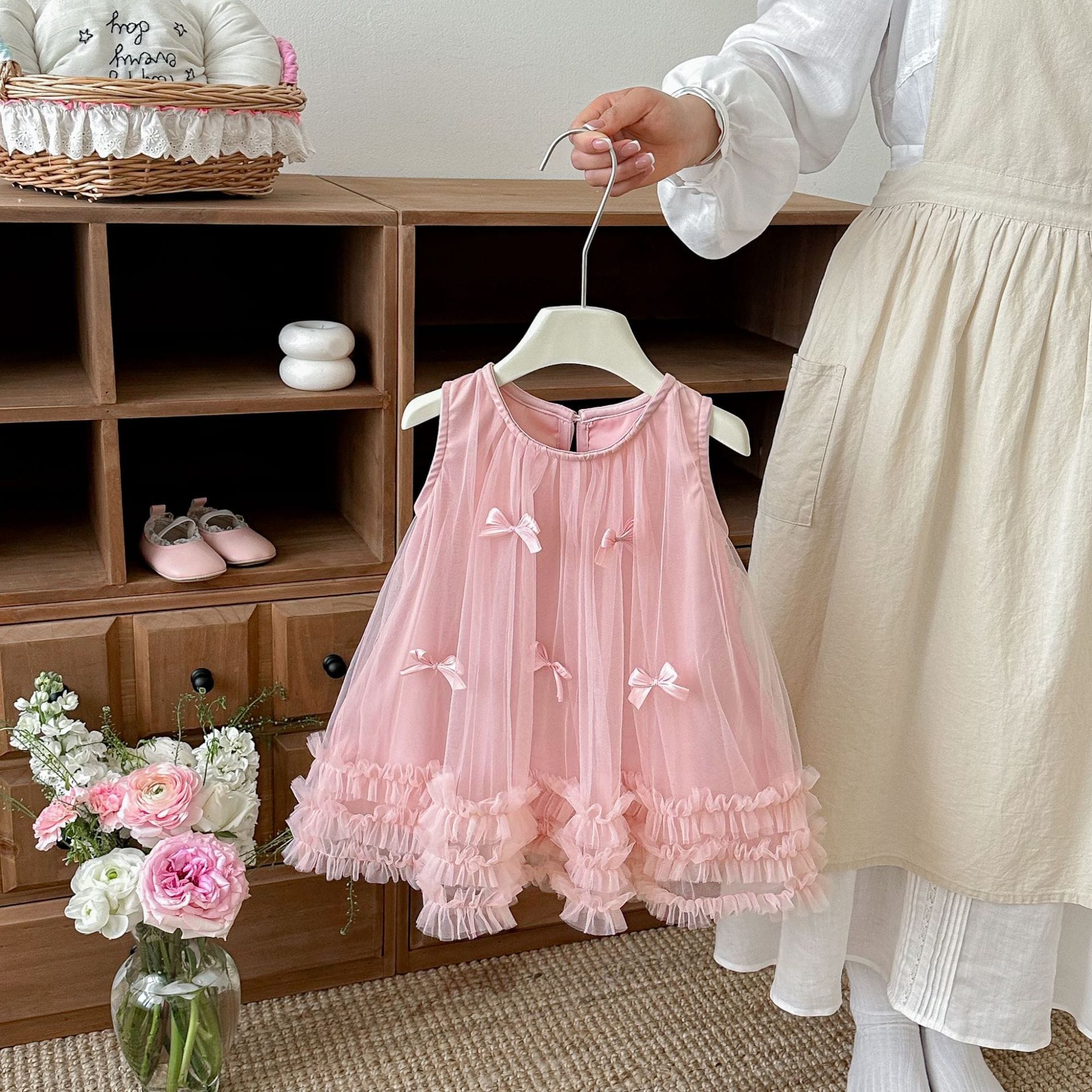 Tulle Bow Mesh Princess Dress チュール リボン ノースリーブ ワンピース【mh0012709】 angou ノースリーブワンピース