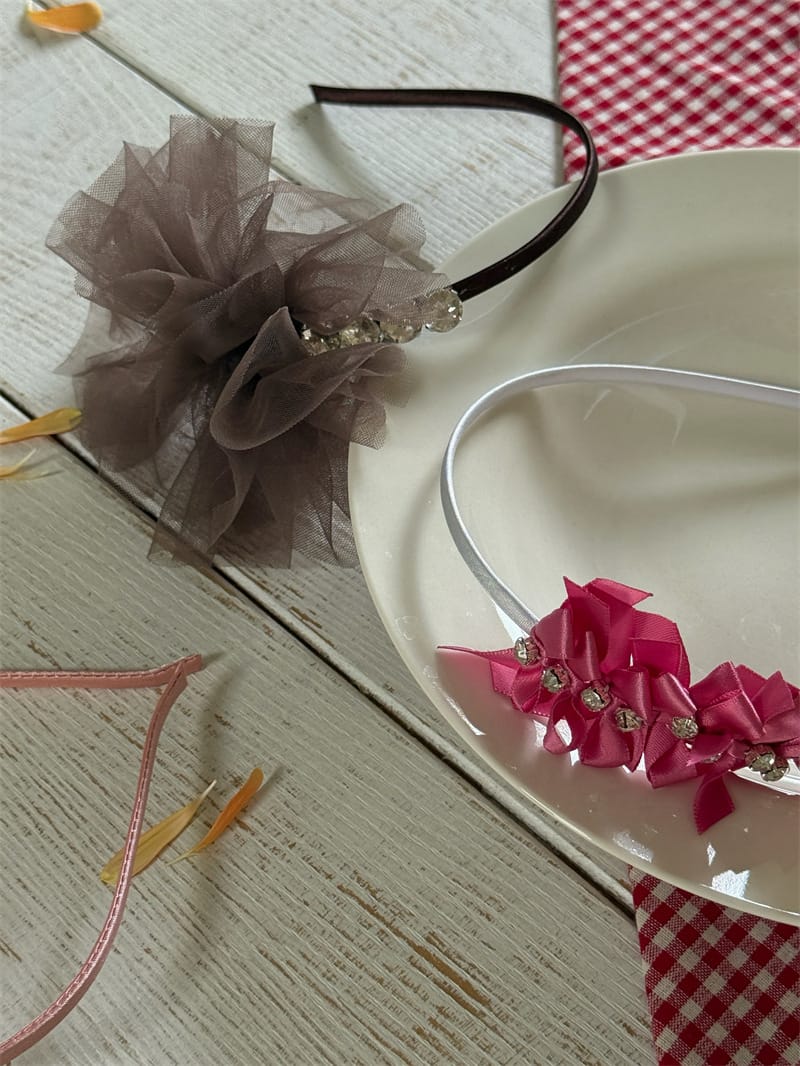 Tulle Rhinestone Flower Headband フラワー ビーズ カチューシャ【mh0012785】 Chengle ヘアアクセサリー