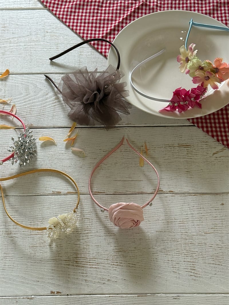 Tulle Rhinestone Flower Headband フラワー ビーズ カチューシャ【mh0012785】 Chengle ヘアアクセサリー