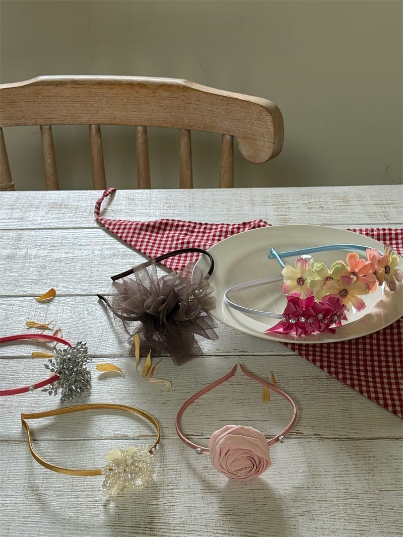 Tulle Rhinestone Flower Headband フラワー ビーズ カチューシャ【mh0012785】 Chengle ヘアアクセサリー