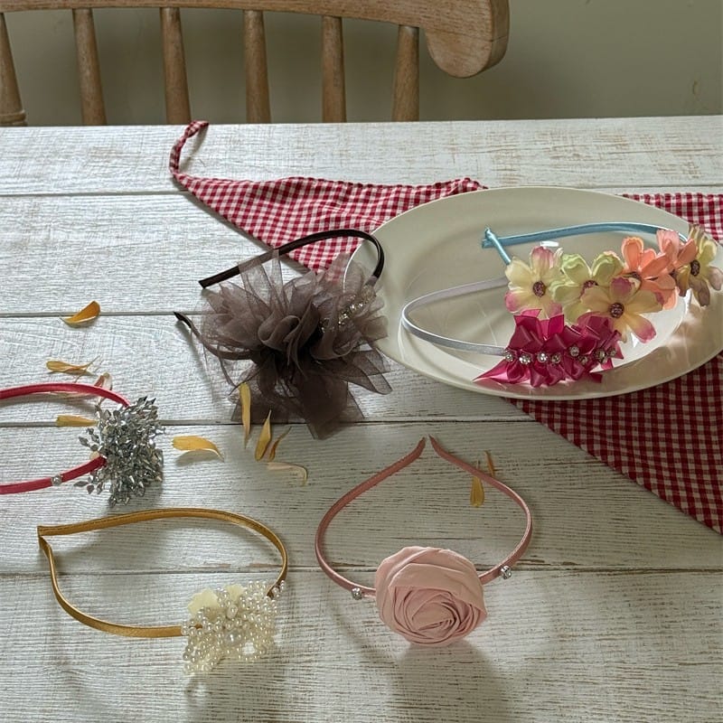 Tulle Rhinestone Flower Headband フラワー ビーズ カチューシャ【mh0012785】 Chengle ヘアアクセサリー