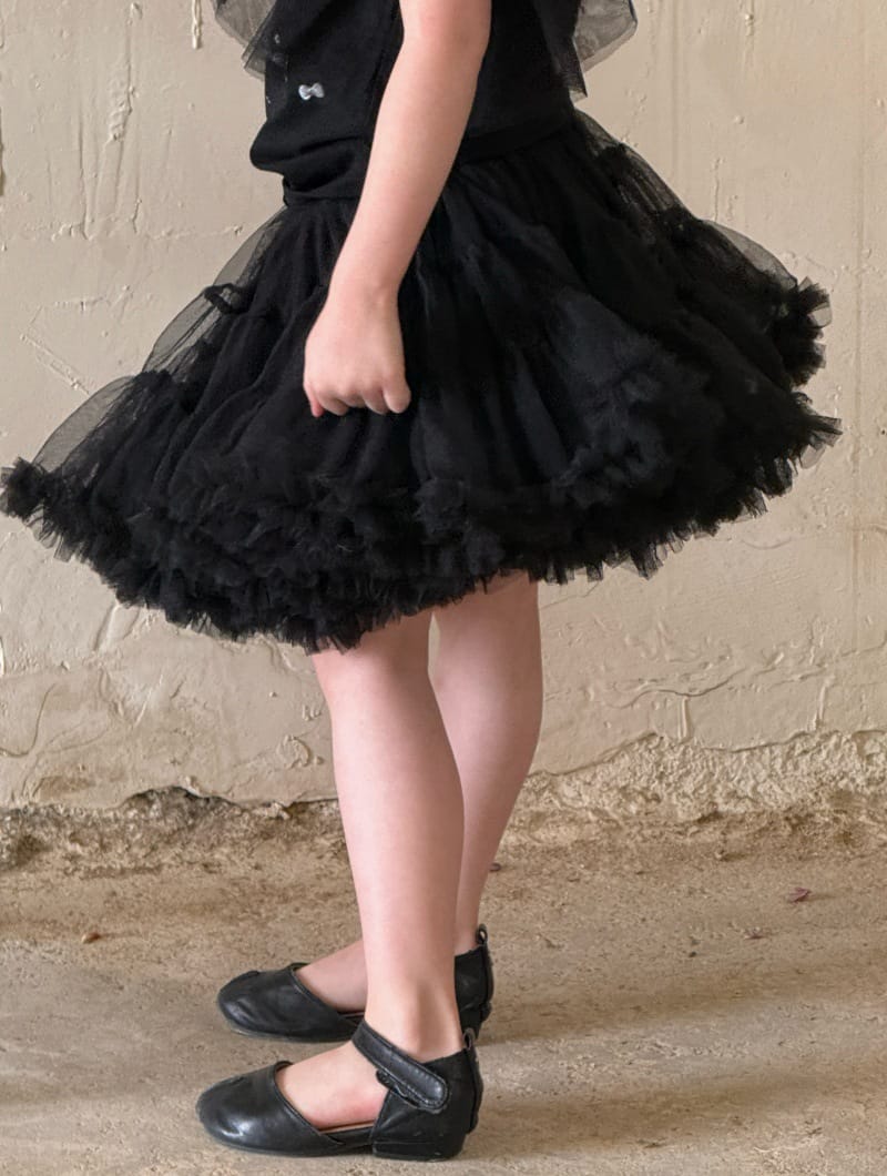 Tulle Ruffle Tiered Skirt Set リボン 半袖Tシャツ セットアップ【mh0012792】 Black Skirt / 90cm Chengle 半袖セットアップ