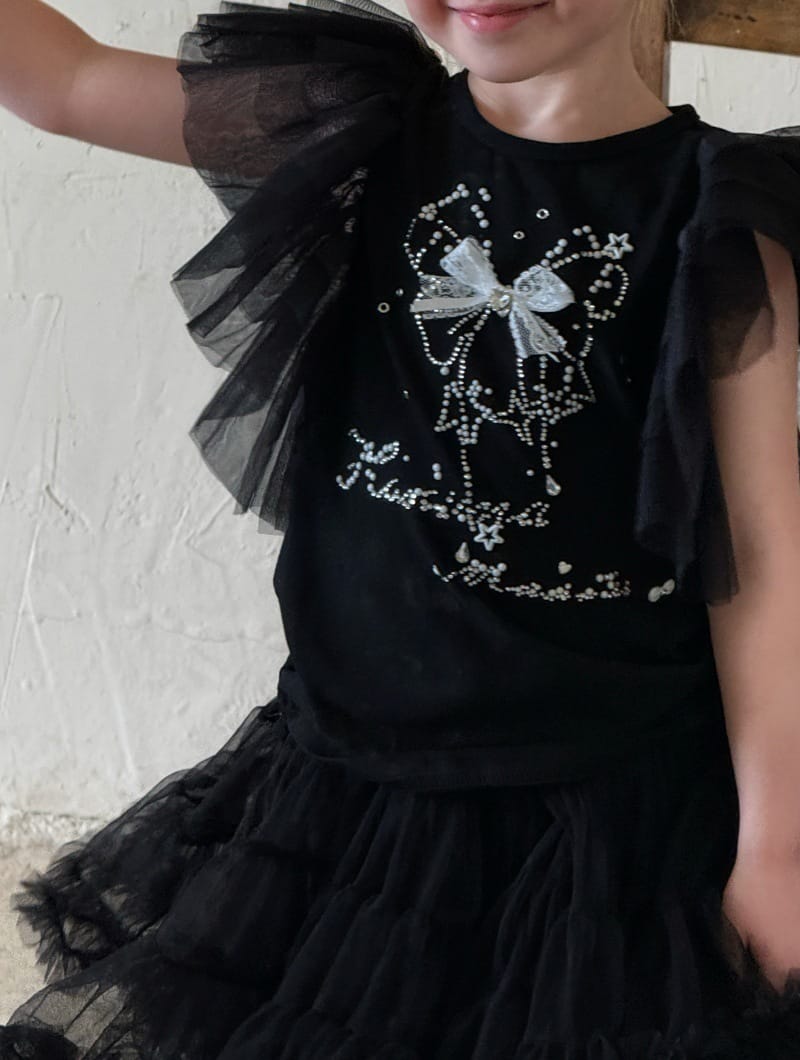 Tulle Ruffle Tiered Skirt Set リボン 半袖Tシャツ セットアップ【mh0012792】 Chengle 半袖セットアップ
