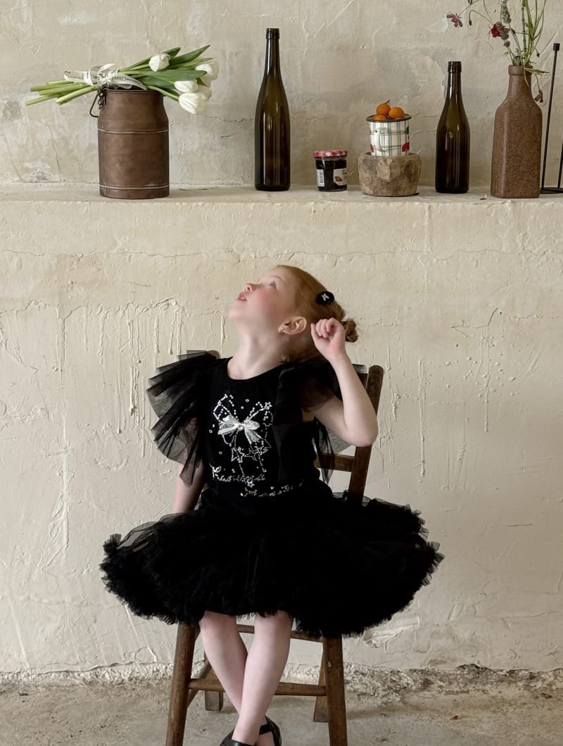 Tulle Ruffle Tiered Skirt Set リボン 半袖Tシャツ セットアップ【mh0012792】 Chengle 半袖セットアップ