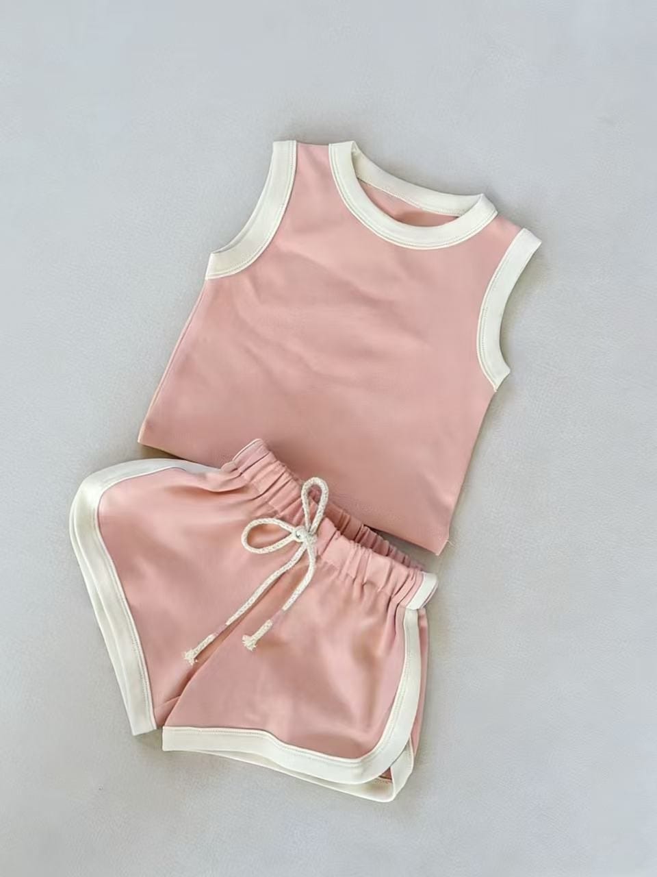 Two-Piece Sporty Casual Tank Top Shorts Set バイピング タンクトップ ショートパンツ セット【mh0013278】 Pink / 73cm yi nian ni ノースリーブセットアップ