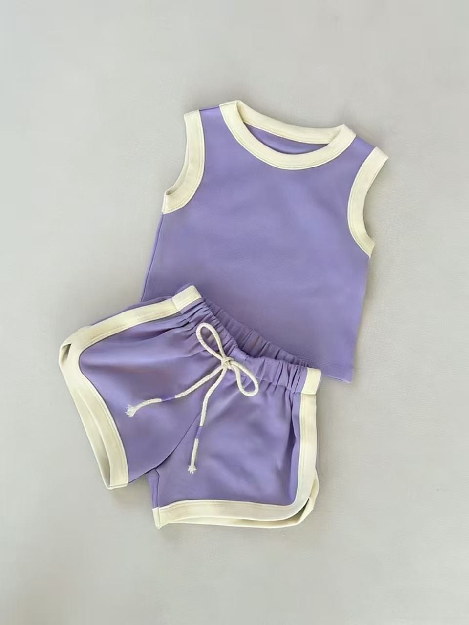 Two-Piece Sporty Casual Tank Top Shorts Set バイピング タンクトップ ショートパンツ セット【mh0013278】 Purple / 73cm yi nian ni ノースリーブセットアップ