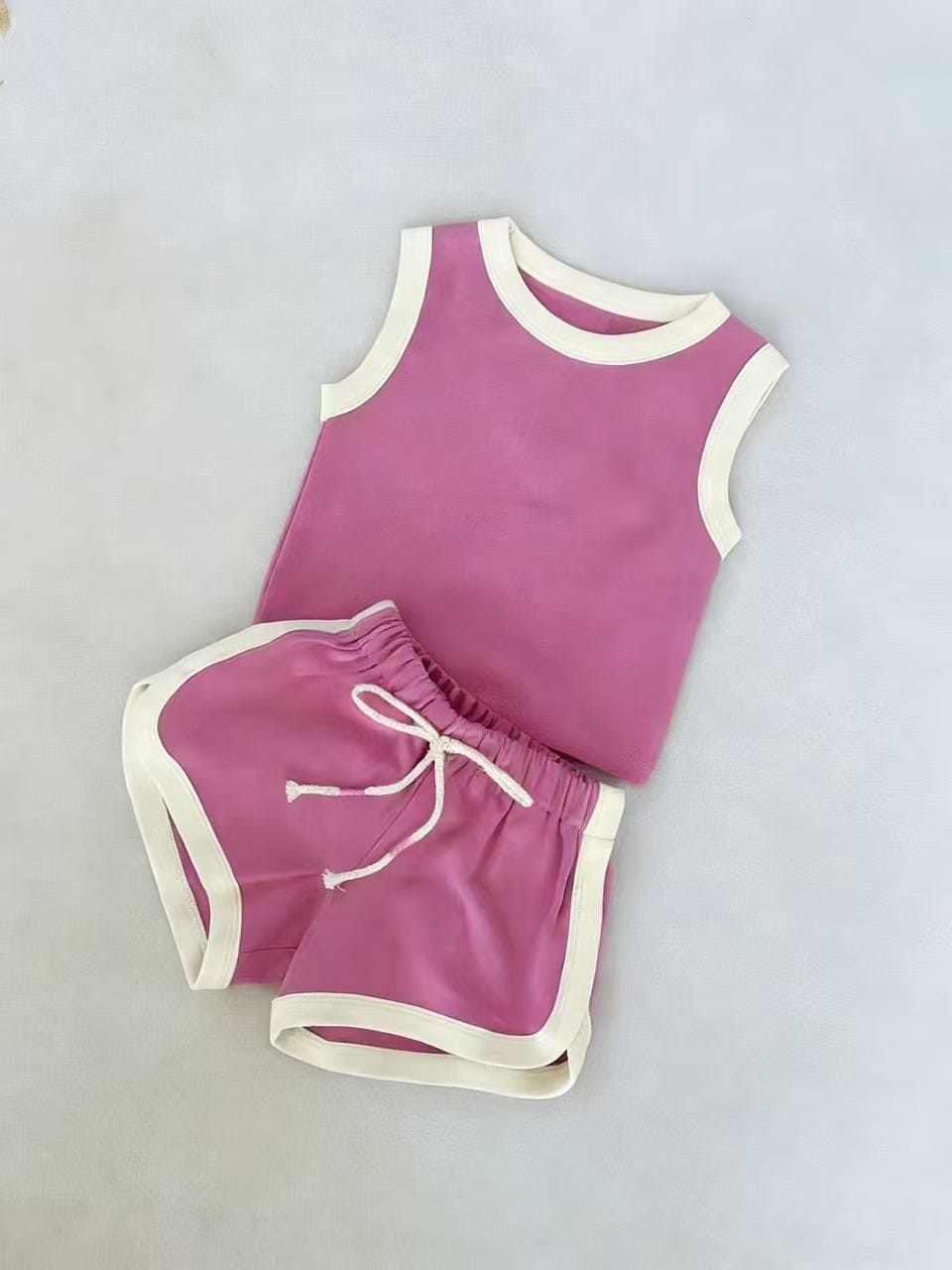 Two-Piece Sporty Casual Tank Top Shorts Set バイピング タンクトップ ショートパンツ セット【mh0013278】 Rose Red / 73cm yi nian ni ノースリーブセットアップ