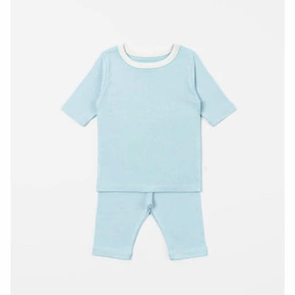 Two-Tone Minimalist Loungewear Set 半袖Tシャツ クロップドパンツ ルームウエア【mh0013610】 Light Blue / 66cm BBAMMA 半袖パジャマ