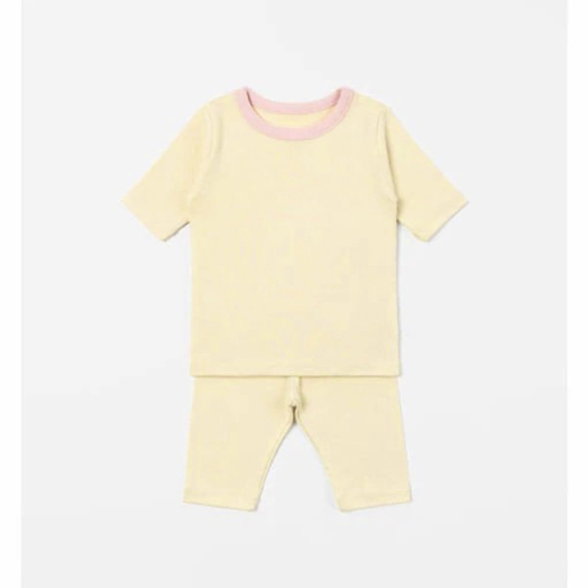 Two-Tone Minimalist Loungewear Set 半袖Tシャツ クロップドパンツ ルームウエア【mh0013610】 Light Yellow / 66cm BBAMMA 半袖パジャマ