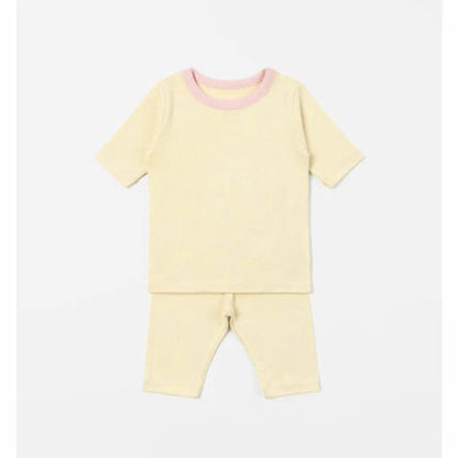 Two-Tone Minimalist Loungewear Set 半袖Tシャツ クロップドパンツ ルームウエア【mh0013610】 Light Yellow / 66cm BBAMMA 半袖パジャマ