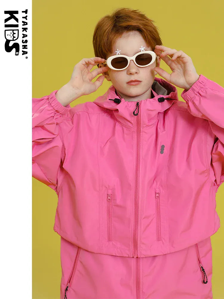 ショートコート・ジャケット・ジャンパー Pink / 120cm TYAKASHA KIDS ツーウェイベストフーディウインドブレーカージャケット【mh0010089】