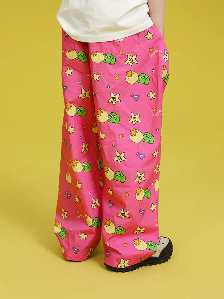 ロングパンツ・スウェットパンツ TYAKASHA KIDS カラフルプリントピンクロングルーズパンツ【mh0010088】