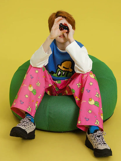 ロングパンツ・スウェットパンツ TYAKASHA KIDS カラフルプリントピンクロングルーズパンツ【mh0010088】