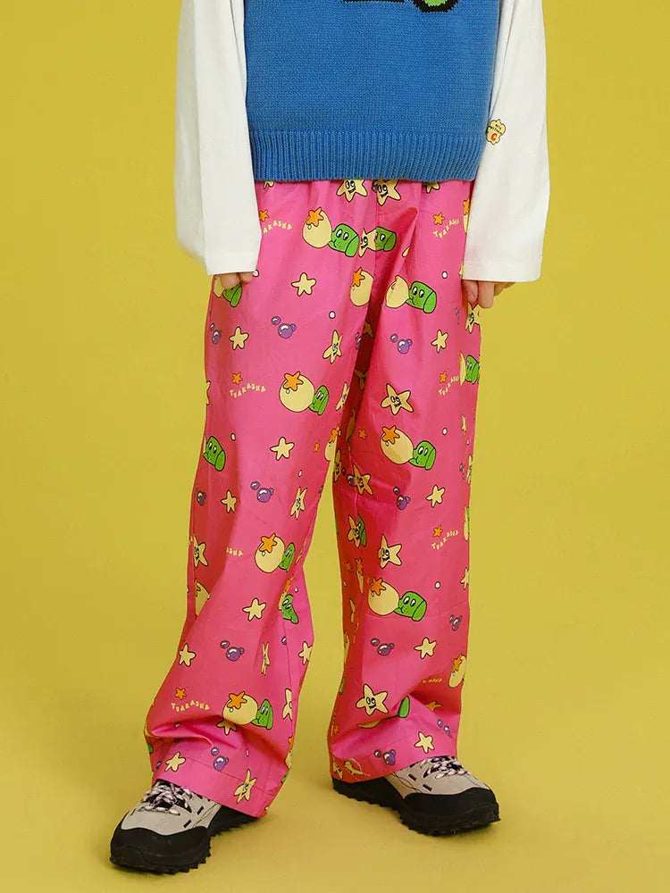 ロングパンツ・スウェットパンツ TYAKASHA KIDS カラフルプリントピンクロングルーズパンツ【mh0010088】