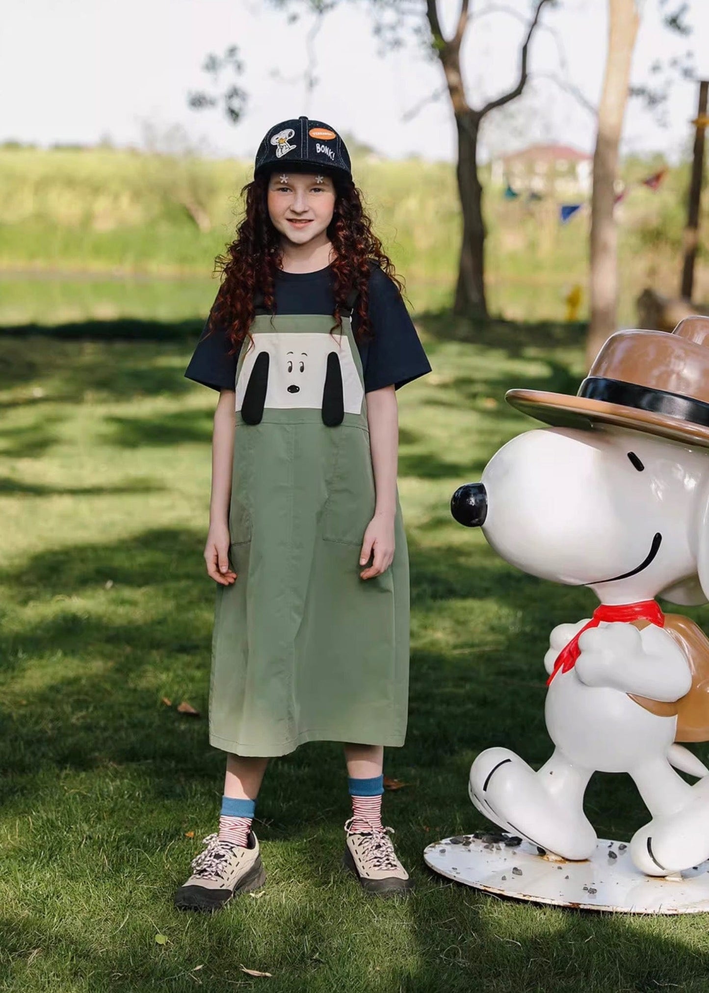 ノースリーブワンピース TYAKASHA KIDS x PEANUTS サスペンダーオーバーオールスカート【mh0010077】