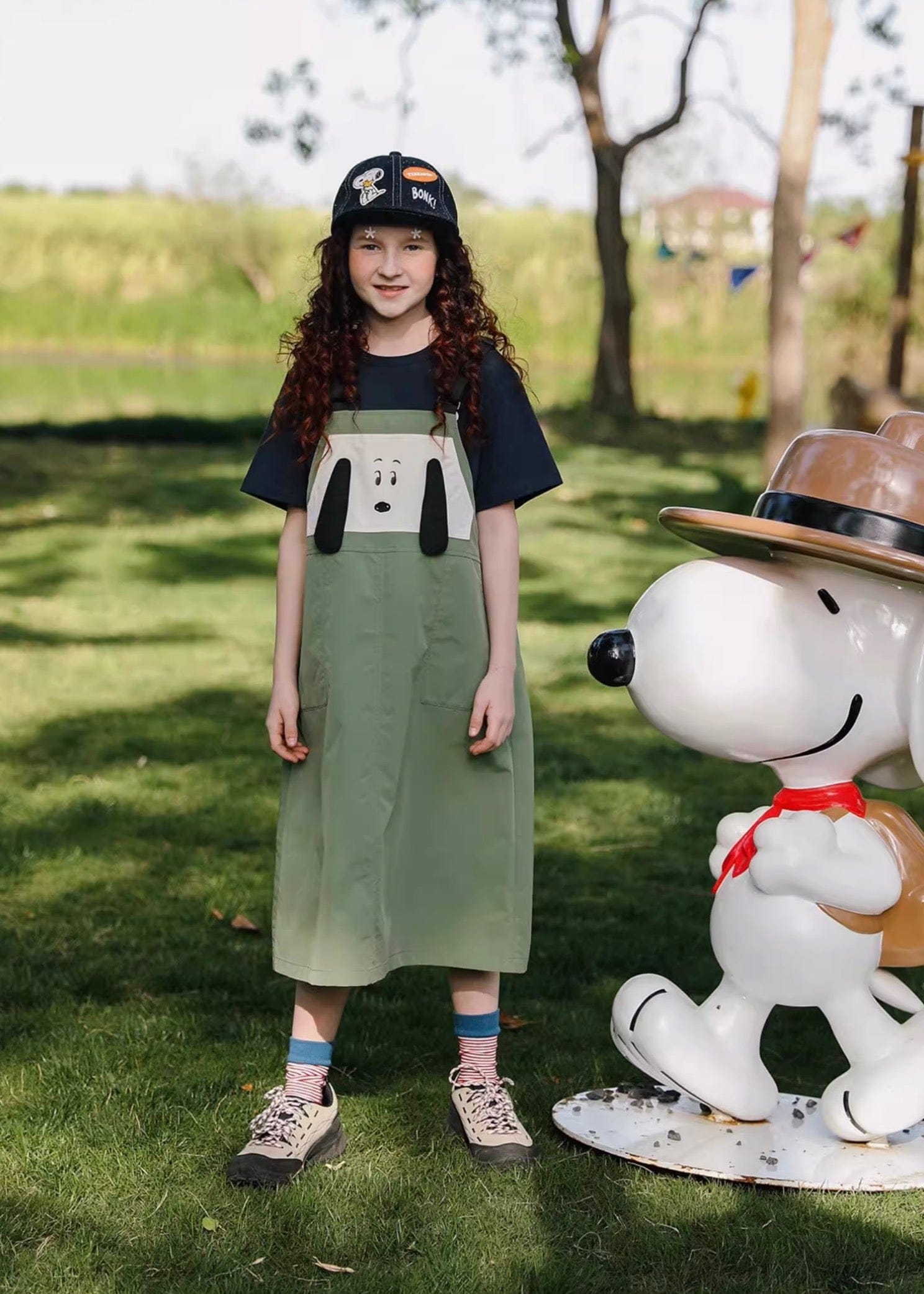 ノースリーブワンピース TYAKASHA KIDS x PEANUTS サスペンダーオーバーオールスカート【mh0010077】