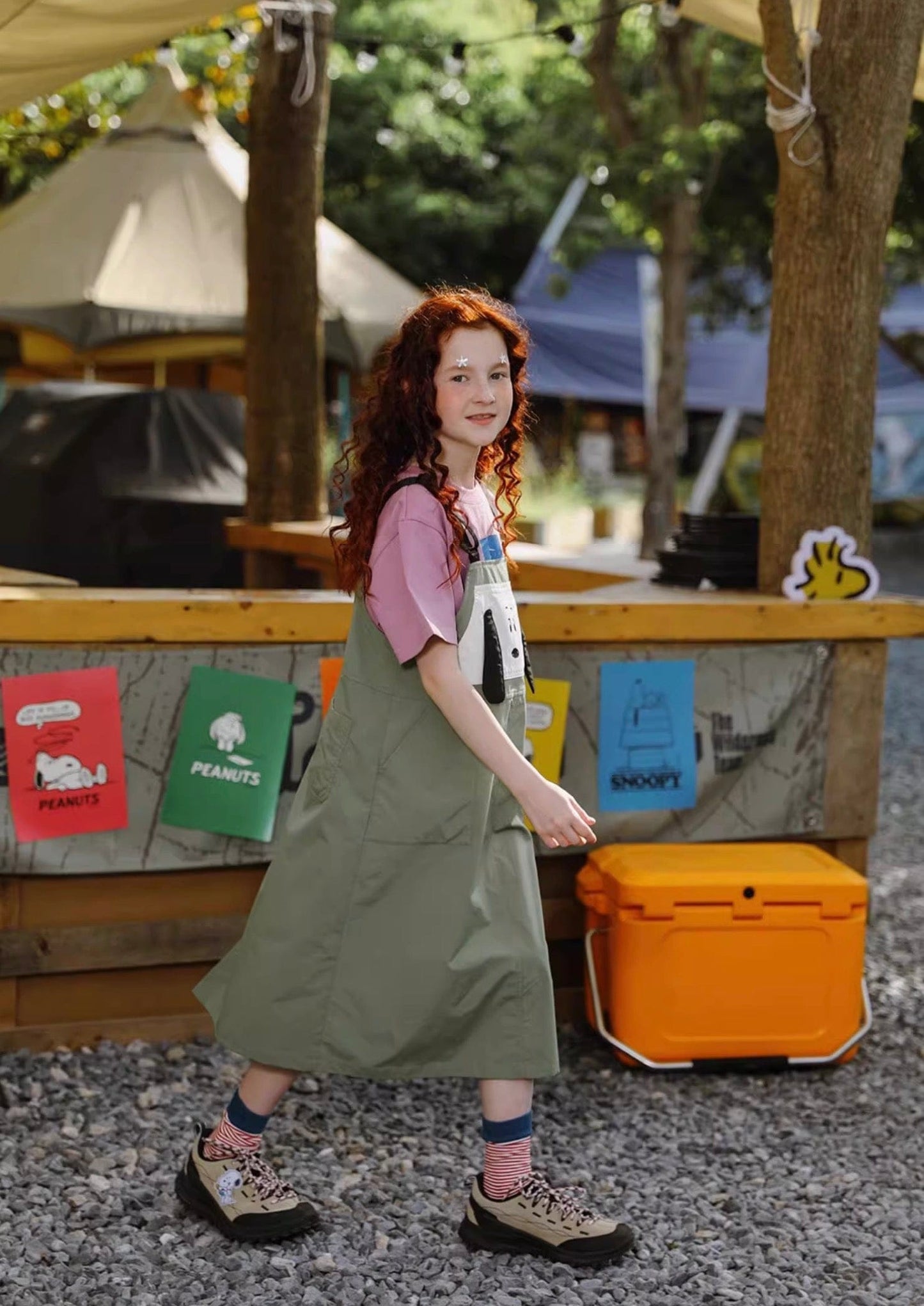 ノースリーブワンピース TYAKASHA KIDS x PEANUTS サスペンダーオーバーオールスカート【mh0010077】