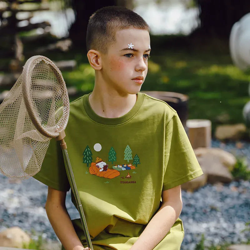 半袖Tシャツ Green / 120cm TYAKASHA KIDS x PEANUTS プリント半袖Tシャツ【mh0010091】