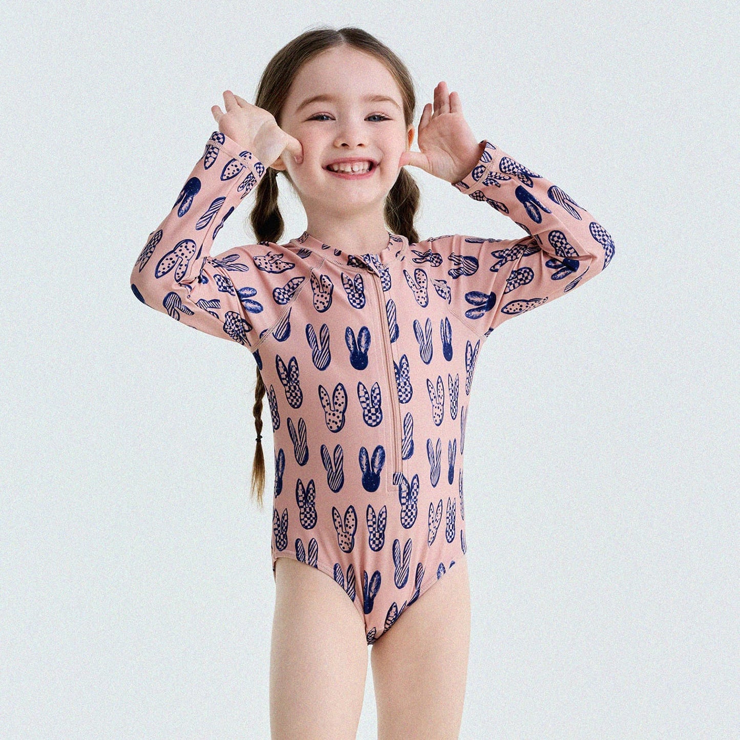 UPF50+ Sunscreen Long-Sleeved One-Piece Swimsuit ラッシュガード 長袖水着【mh0013191】 Pink / 90cm yunerma ベビー用水着