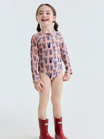 UPF50+ Sunscreen Long-Sleeved One-Piece Swimsuit ラッシュガード 長袖水着【mh0013191】 yunerma ベビー用水着