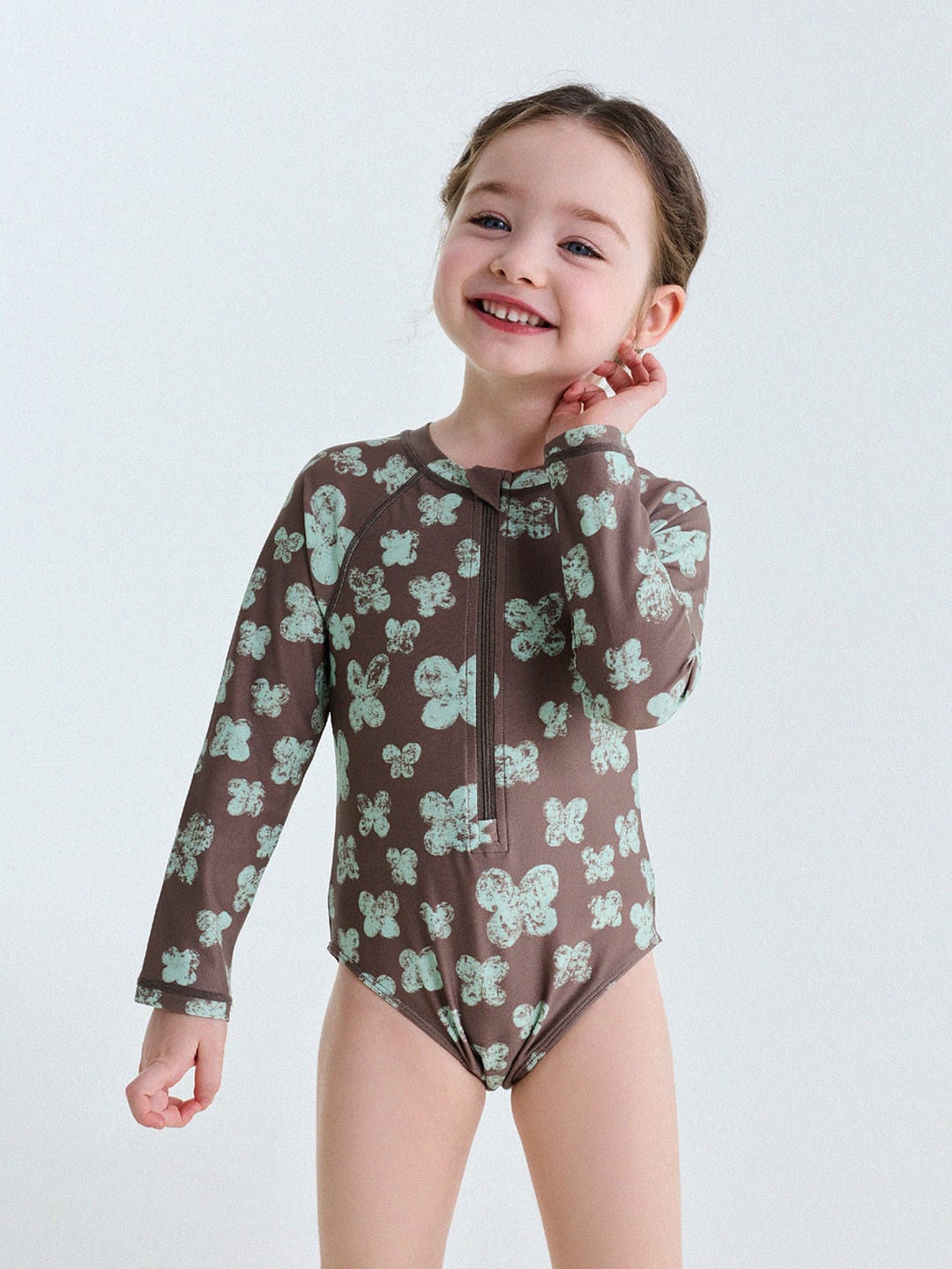 UPF50+ Sunscreen Long-Sleeved One-Piece Swimsuit ラッシュガード 長袖水着【mh0013191】 yunerma ベビー用水着