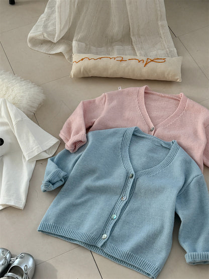 V-neck Shell Button Cardigan Vネック シェルボタン カーディガン【mh0012275】 Laibaobao