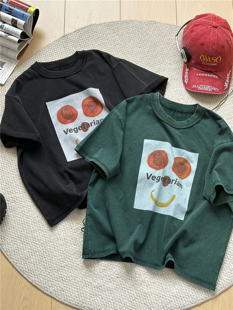 Vegetable Graphic Tee スマイルプリント 半袖Tシャツ【mh0012954】 snidols 半袖Tシャツ