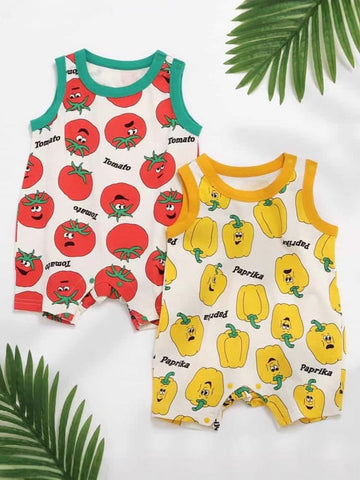 Vegetable Print Sleeveless Romper ベジタブル ノースリーブロンパース【mh0013361】 TOMMY'S GIFTS ノースリーブロンパース
