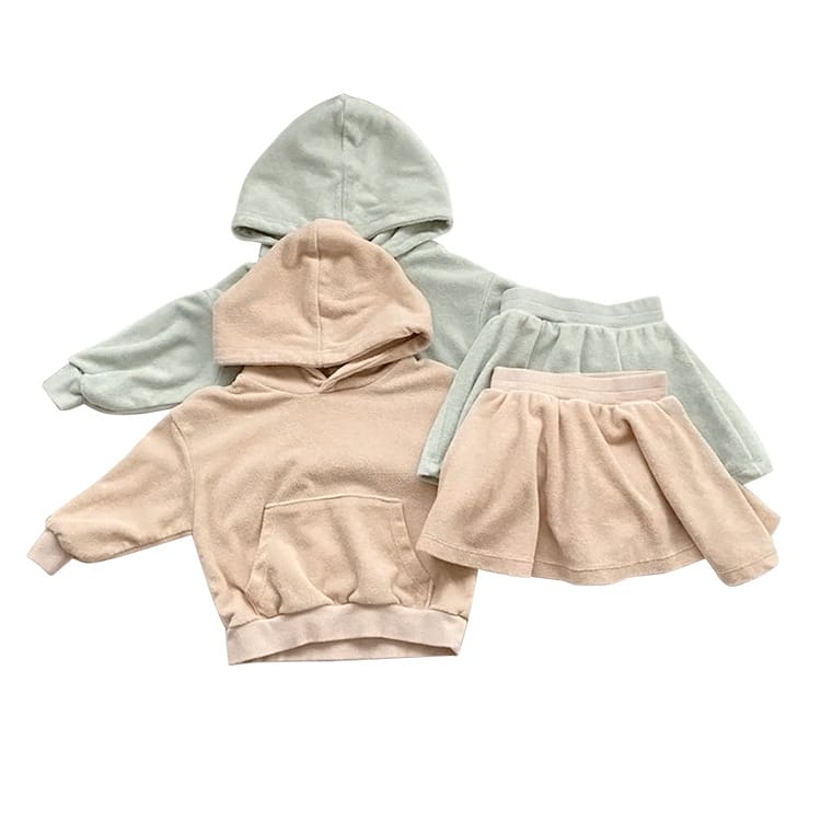 Velvet Hooded Top & Skirt Set ベルベット フーディトップス＆スカート セット【mh0012689】 BBAMMA 長袖セットアップ