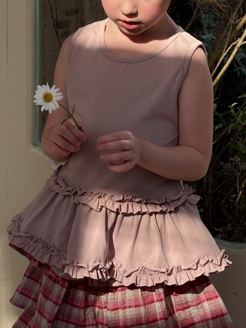 Versatile Sleeveless Knit T-Shirt Ruffled Skirt ラッフル ノースリーブTシャツ【mh0013268】 Chengle タンクトップ・キャミソール・ノースリーブトップス