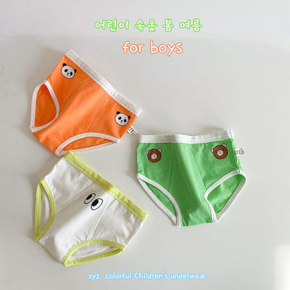 子ども用ショーツ3枚セット、パンダ・くま柄のオレンジ/白/緑