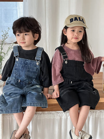 Vintage Casual Denim Overalls サロペット ハーフパンツ【mh0013468】 Black / 80cm Jiaye Kids オーバーオール