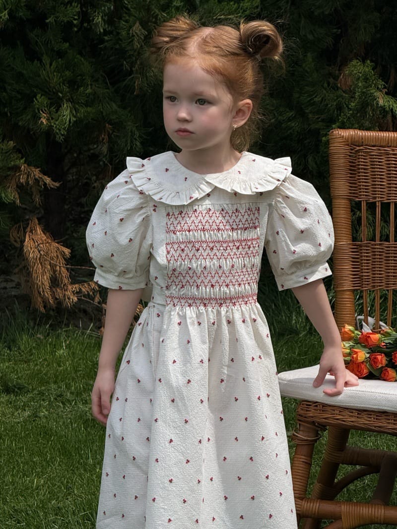 Vintage Cherry Embroidered Sleeve Dress フレンチ 半袖ワンピース【mh0013237】 Chengle 半袖ワンピース