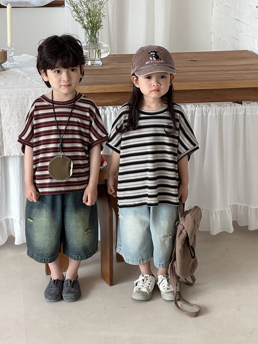 Vintage Distressed Wide Denim Capris ヴィンテージ ハーフデニムパンツ【mh0013462】 Jiaye Kids ハーフパンツ・ショートパンツ