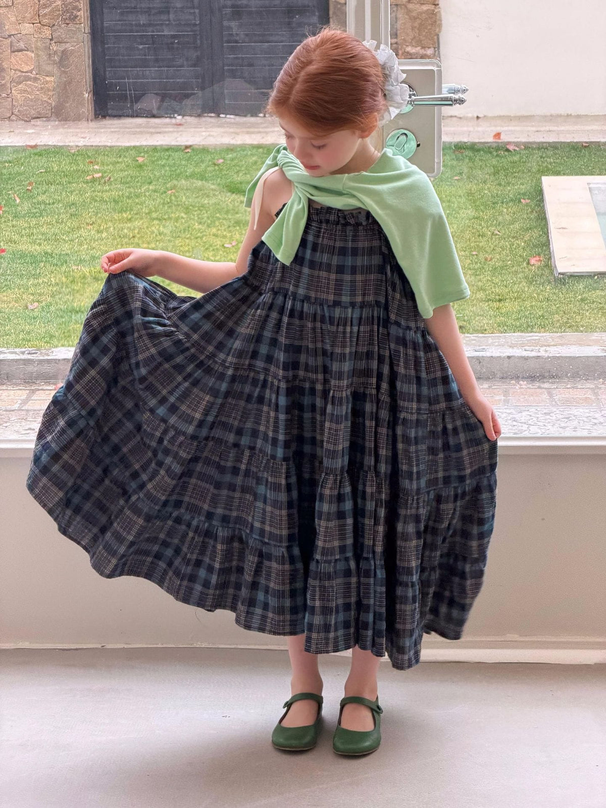 Vintage Plaid Tiered Dress チェック柄 キャミソールワンピース【mh0012888】 Jianzidan ノースリーブワンピース