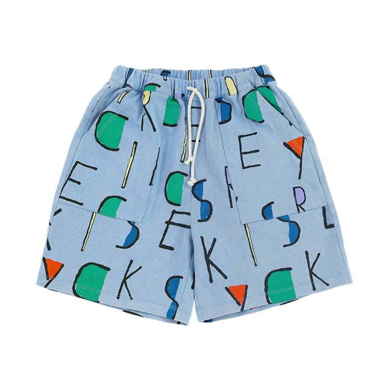 Vintage Printed Shirt Shorts レトロ 半袖シャツ ハーフパンツ【mh0013085】 Light gray blue shorts / 90cm RICE & SKY 半袖セットアップ