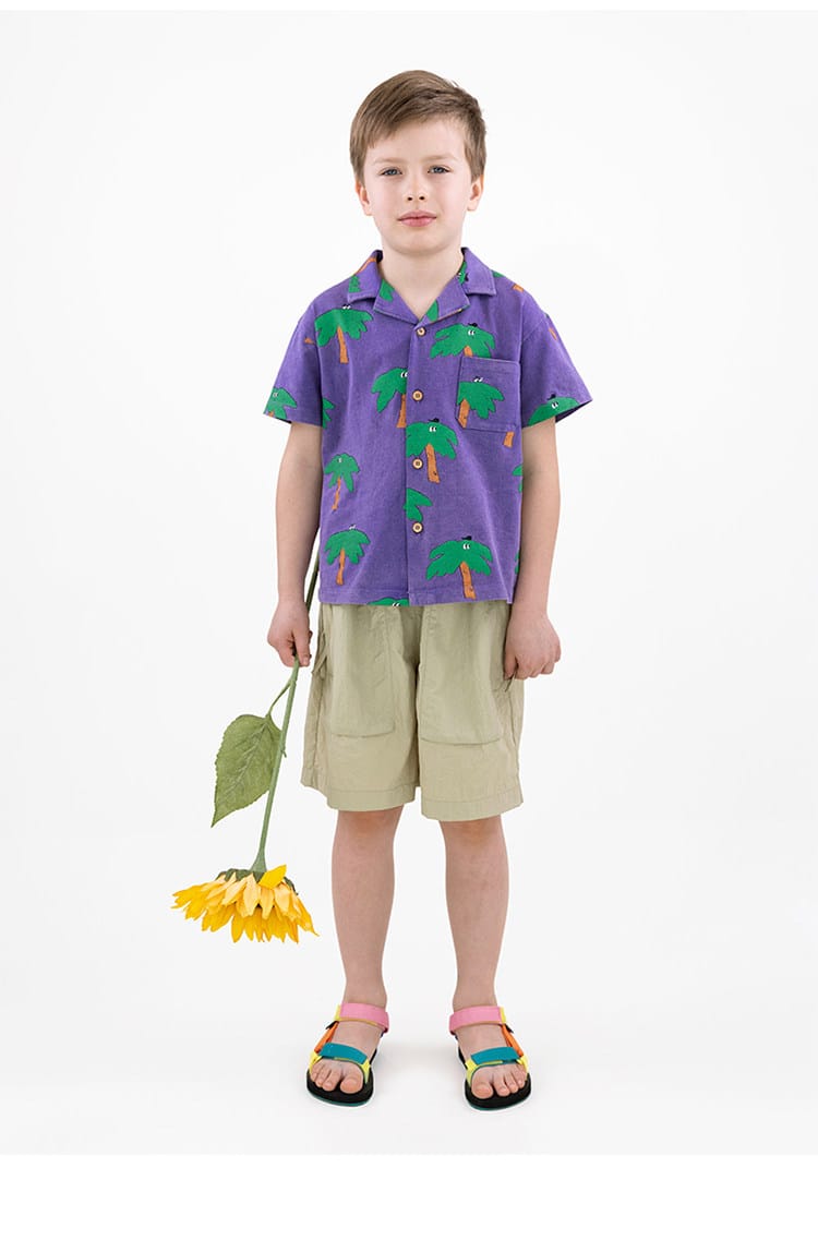 Vintage Printed Shirt Shorts レトロ 半袖シャツ ハーフパンツ【mh0013085】 RICE & SKY 半袖セットアップ