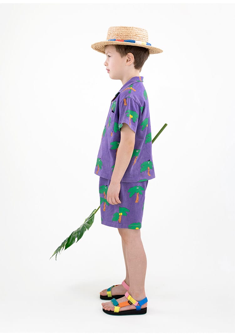 Vintage Printed Shirt Shorts レトロ 半袖シャツ ハーフパンツ【mh0013085】 RICE & SKY 半袖セットアップ