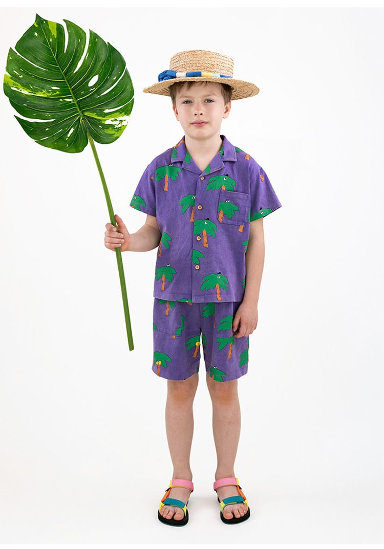 Vintage Printed Shirt Shorts レトロ 半袖シャツ ハーフパンツ【mh0013085】 RICE & SKY 半袖セットアップ
