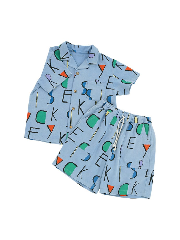 Vintage Printed Shirt Shorts レトロ 半袖シャツ ハーフパンツ【mh0013085】 RICE & SKY 半袖セットアップ