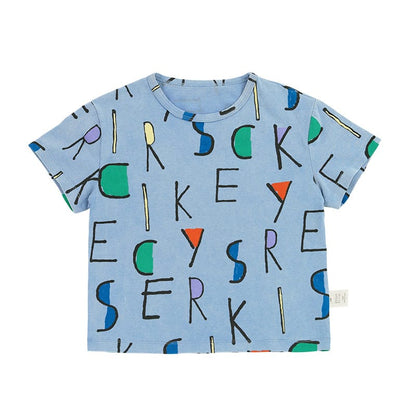 Vintage Printed Tee レトロ 半袖Tシャツ【mh0013086】 Gray Blue / 90cm RICE & SKY 半袖Tシャツ