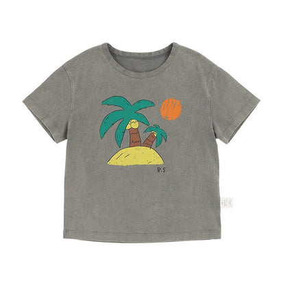Vintage Printed Tee レトロ 半袖Tシャツ【mh0013086】 Moss Green / 90cm RICE & SKY 半袖Tシャツ