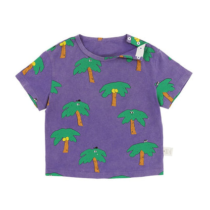 Vintage Printed Tee レトロ 半袖Tシャツ【mh0013086】 Purple / 90cm RICE & SKY 半袖Tシャツ