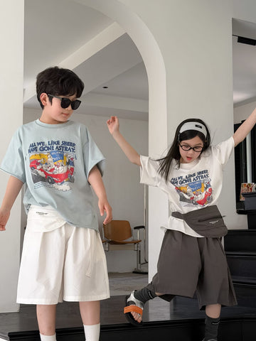 Vintage Sheep Graphic Oversized Top アメコミプリント 半袖Tシャツ【mh0013522】 KUMAI.KIDS 半袖Tシャツ