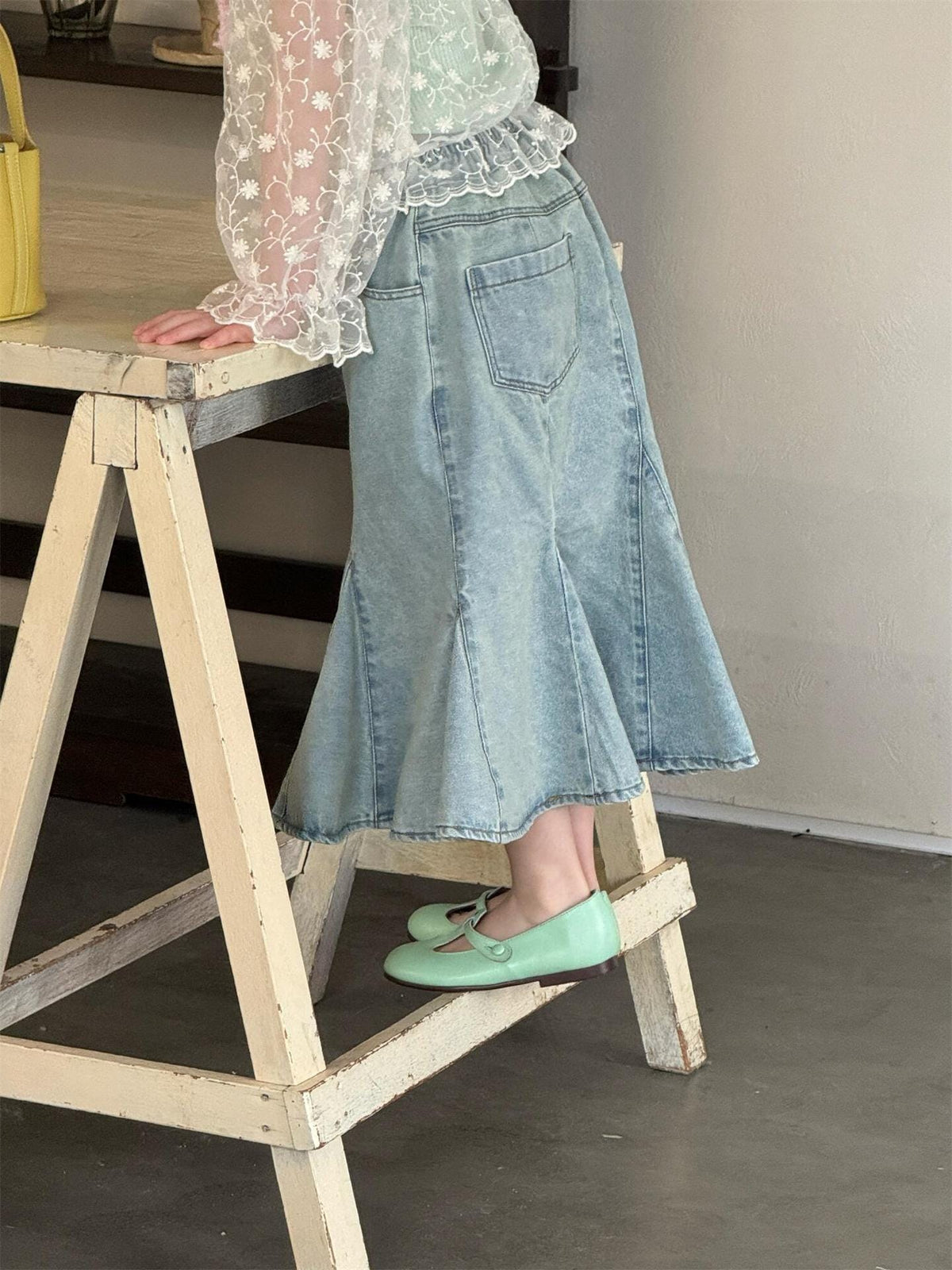Vintage Wash Denim Skirt チューリップ ロングスカート【mh0012882】 Jianzidan スカート