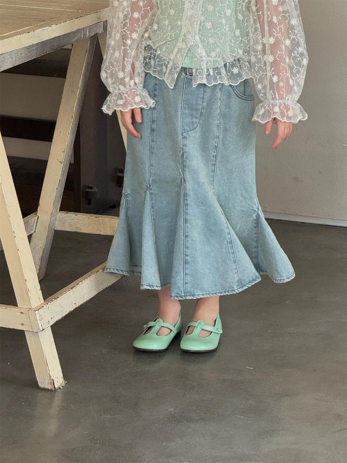 Vintage Wash Denim Skirt チューリップ ロングスカート【mh0012882】 Jianzidan スカート