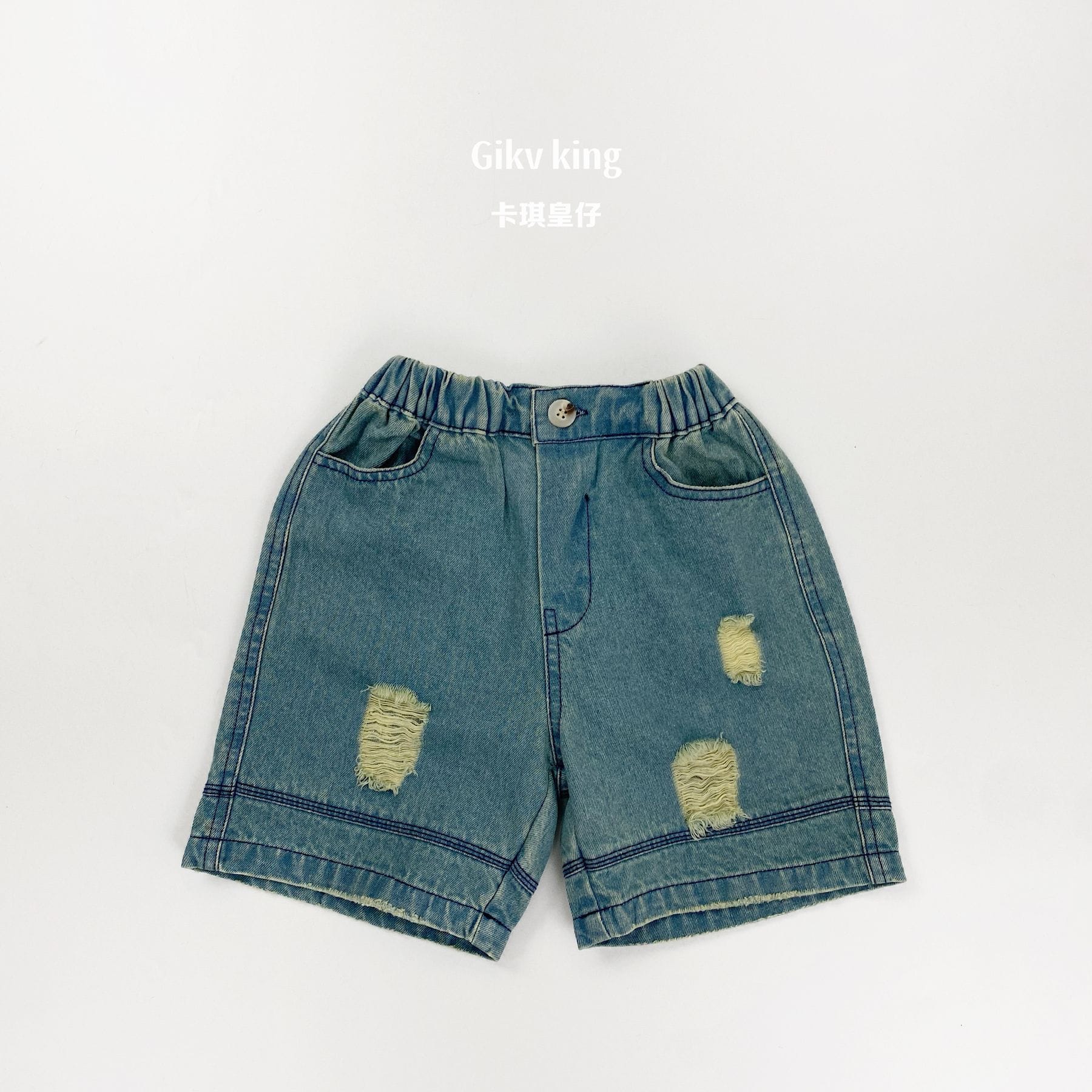 Vintage Wash Distressed Denim Shorts ダメージ デニムハーフパンツ【mh0013479】 Denim Blue / 80cm Gikv king ハーフパンツ・ショートパンツ