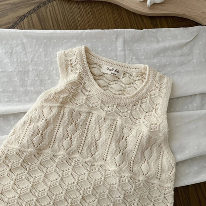 ノースリーブワンピース キッズワンピース レースニット透け感重ね着ノースリーブオーバーワンピース 2カラー【mh0006740】