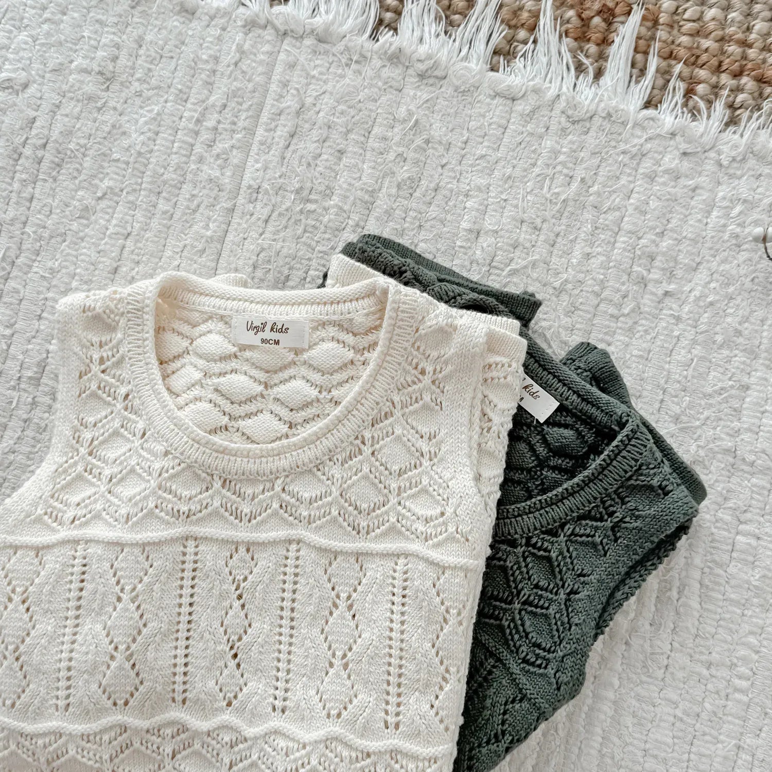 ノースリーブワンピース キッズワンピース レースニット透け感重ね着ノースリーブオーバーワンピース 2カラー【mh0006740】