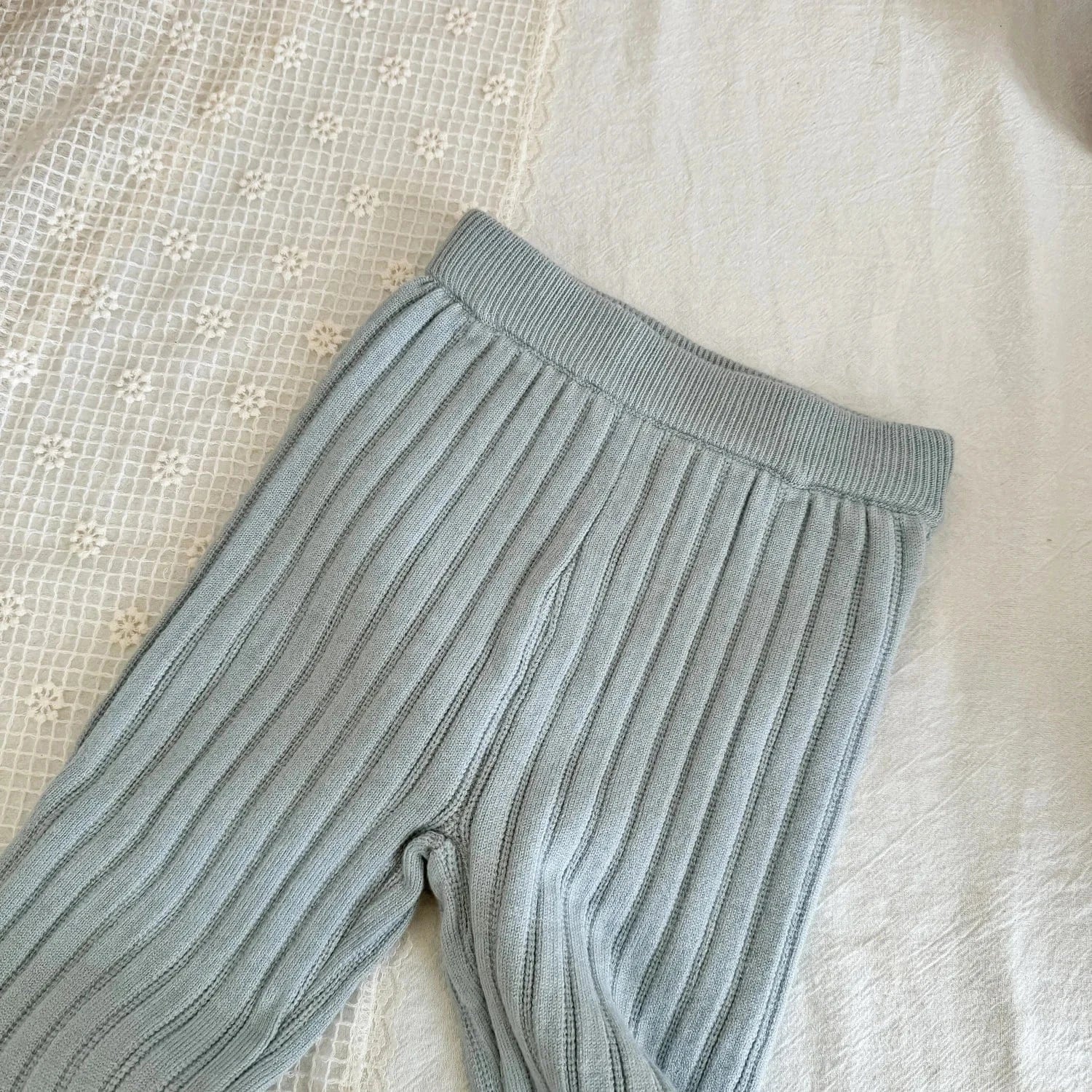 レギンスパンツ キッズパンツ 太リブニットフレアレギンスパンツ 無地/ボーダー 3カラー【mh0006741】